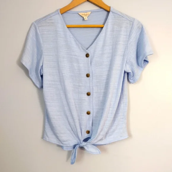 Weatherproof Vintage blue tie front button up blouse tee - Picture 1 of 3